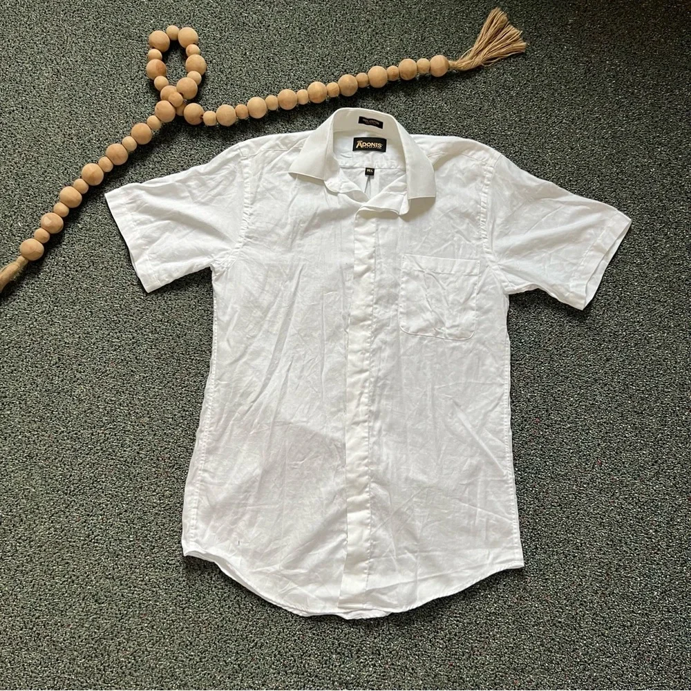 ADONIS White Cotton Short Sleeve Button Down Formal Fancy Dress Shirt Neck 14.5 - Picture 4 of 16